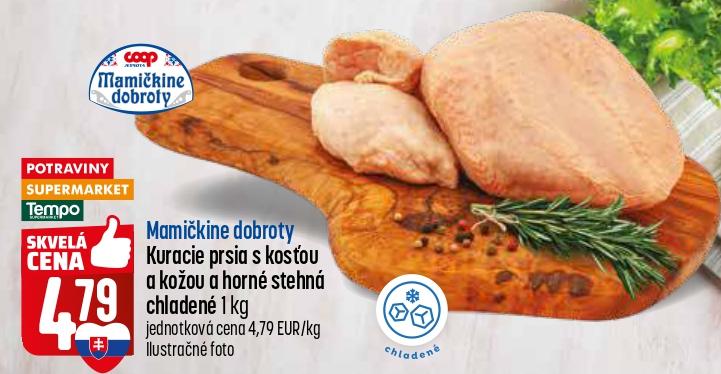 Kuracie prsia s kosťou a kožou a horné stehná chladené