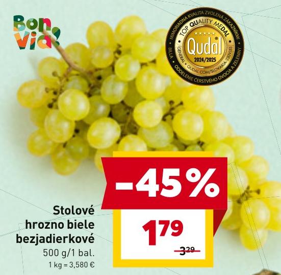 Stolové hrozno biele bezjadierkové