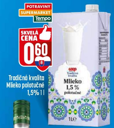Mlieko polotučné 1,5 %