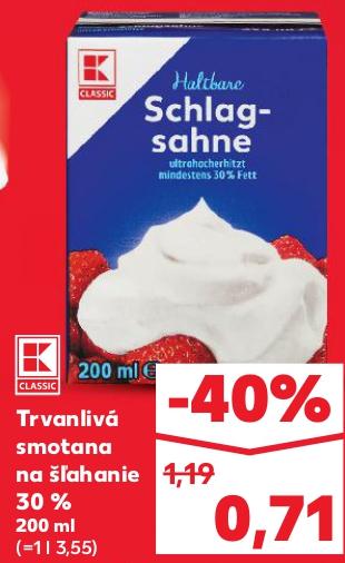Trvanlivá smotana na šľahanie 30 %