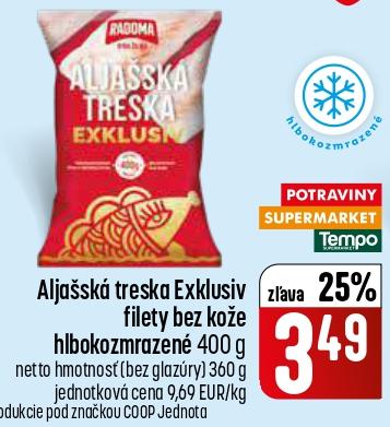 Aljašská treska Exkluziv filety bez kože