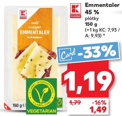 Emmentaler 45 % plátky