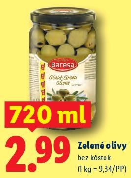 Zelené olivy bez kôstok