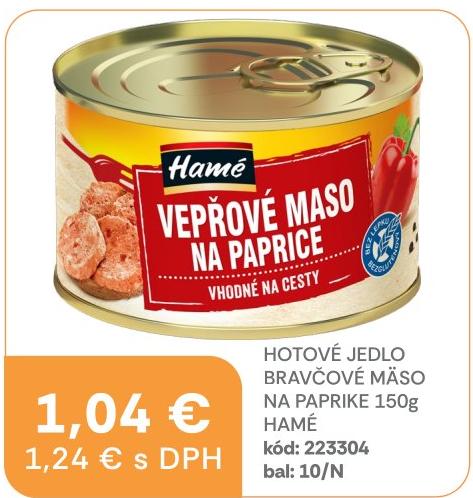 Hotové jedlo bravčové mäso na paprice