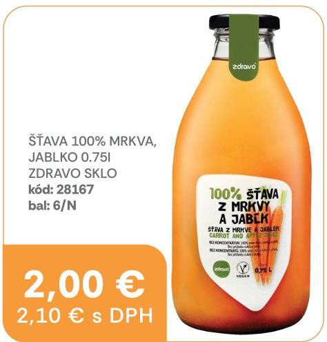 Šťava 100% mrkva, jablko