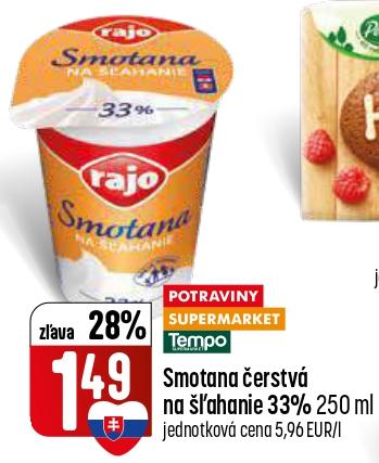 Smotana čerstvá na šľahanie 33%