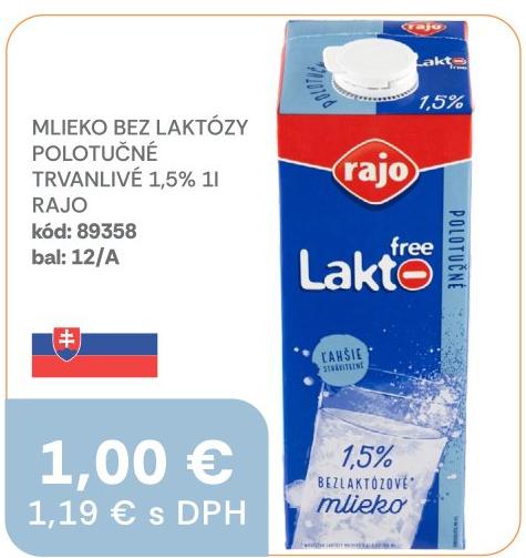 Mlieko bez laktózy polotučné trvanlivé